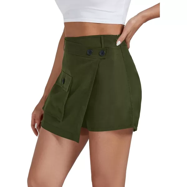 LYANER Women's Casual Wrap Asymmetrical Hem Pocket Skorts High Waisted Cargo Skirts Shorts
