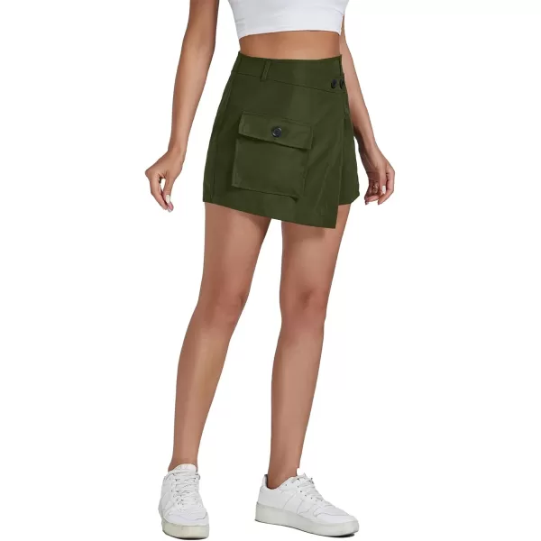 LYANER Women's Casual Wrap Asymmetrical Hem Pocket Skorts High Waisted Cargo Skirts Shorts