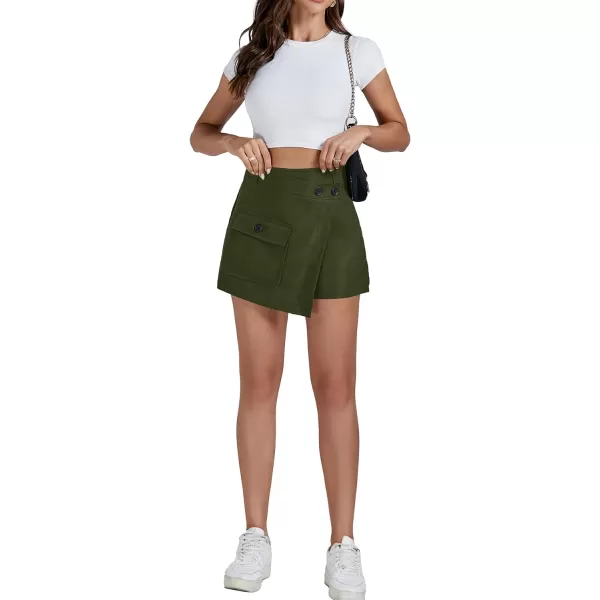 LYANER Women's Casual Wrap Asymmetrical Hem Pocket Skorts High Waisted Cargo Skirts Shorts