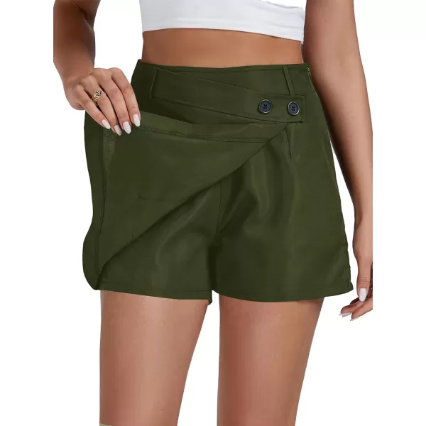 LYANER Women's Casual Wrap Asymmetrical Hem Pocket Skorts High Waisted Cargo Skirts Shorts