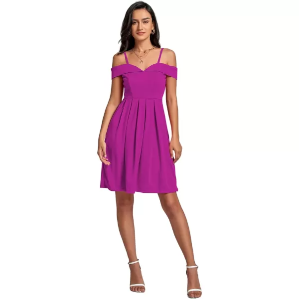 LYANER Women's Cold Shoulder Sweetheart Neck Off Shoulder Pleated Flowy Short Dress