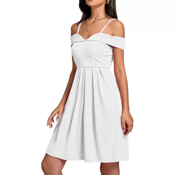 LYANER Women's Cold Shoulder Sweetheart Neck Off Shoulder Pleated Flowy Short Dress