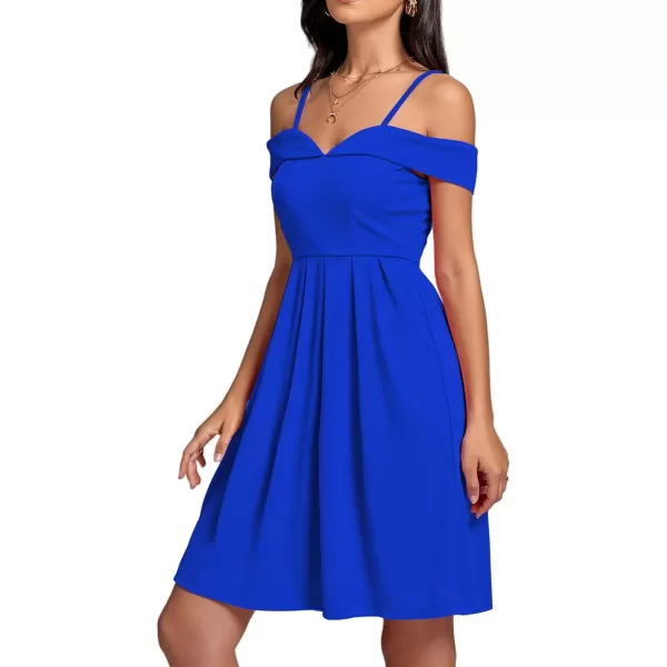 LYANER Women's Cold Shoulder Sweetheart Neck Off Shoulder Pleated Flowy Short Dress
