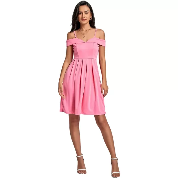 LYANER Women's Cold Shoulder Sweetheart Neck Off Shoulder Pleated Flowy Short Dress