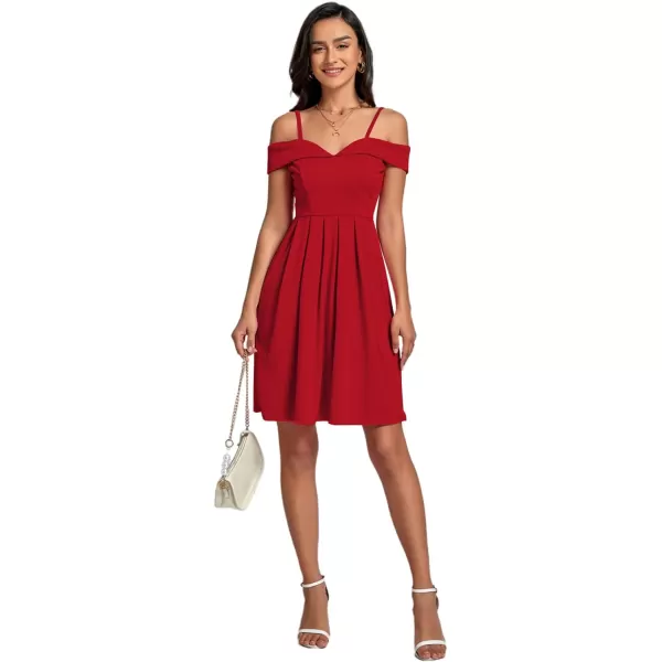 LYANER Women's Cold Shoulder Sweetheart Neck Off Shoulder Pleated Flowy Short Dress