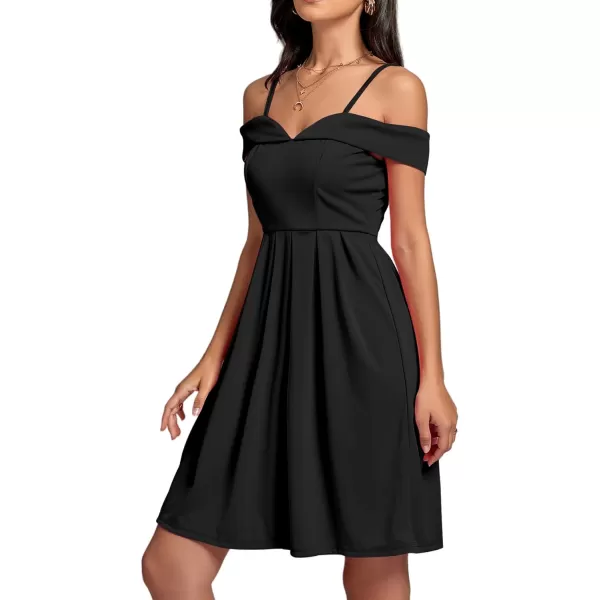 LYANER Women's Cold Shoulder Sweetheart Neck Off Shoulder Pleated Flowy Short Dress