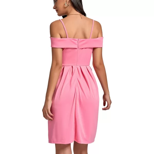 LYANER Women's Cold Shoulder Sweetheart Neck Off Shoulder Pleated Flowy Short Dress