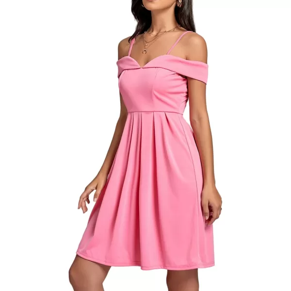 LYANER Women's Cold Shoulder Sweetheart Neck Off Shoulder Pleated Flowy Short Dress