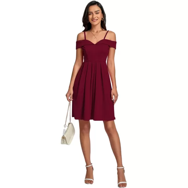 LYANER Women's Cold Shoulder Sweetheart Neck Off Shoulder Pleated Flowy Short Dress