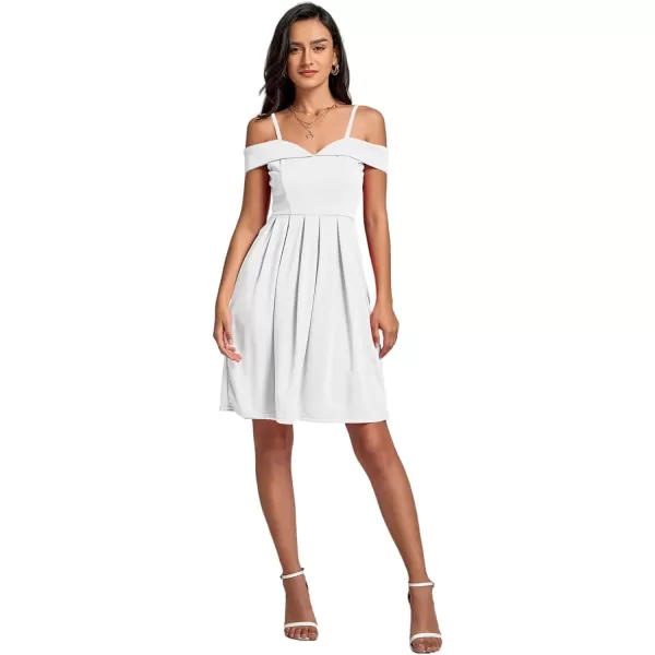 LYANER Women's Cold Shoulder Sweetheart Neck Off Shoulder Pleated Flowy Short Dress