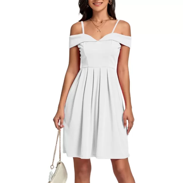 LYANER Women's Cold Shoulder Sweetheart Neck Off Shoulder Pleated Flowy Short Dress