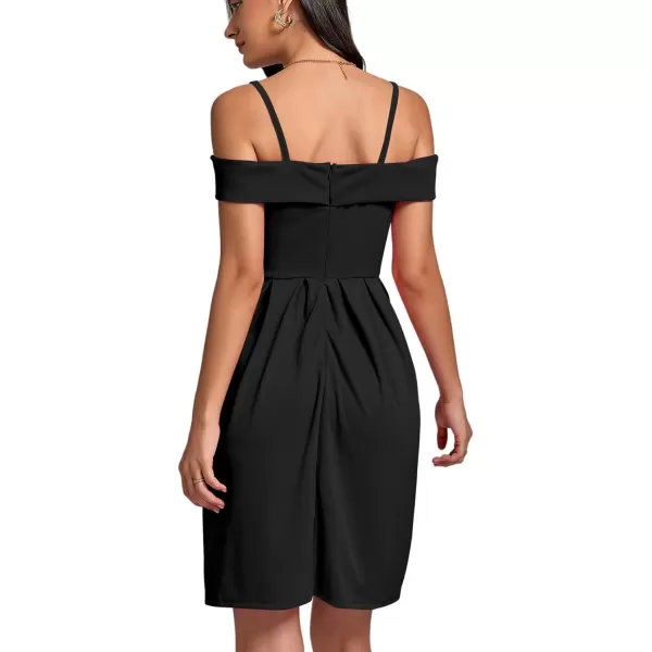 LYANER Women's Cold Shoulder Sweetheart Neck Off Shoulder Pleated Flowy Short Dress