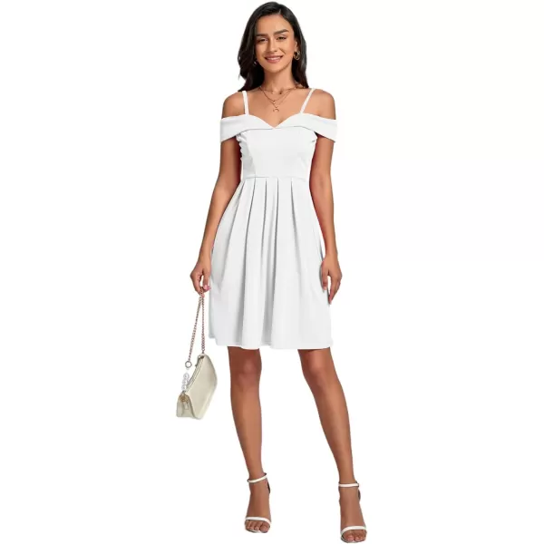 LYANER Women's Cold Shoulder Sweetheart Neck Off Shoulder Pleated Flowy Short Dress
