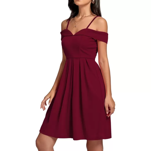 LYANER Women's Cold Shoulder Sweetheart Neck Off Shoulder Pleated Flowy Short Dress