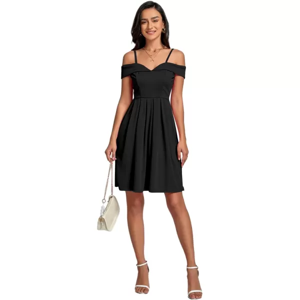 LYANER Women's Cold Shoulder Sweetheart Neck Off Shoulder Pleated Flowy Short Dress
