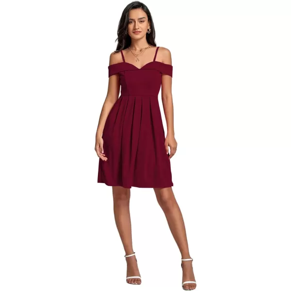 LYANER Women's Cold Shoulder Sweetheart Neck Off Shoulder Pleated Flowy Short Dress