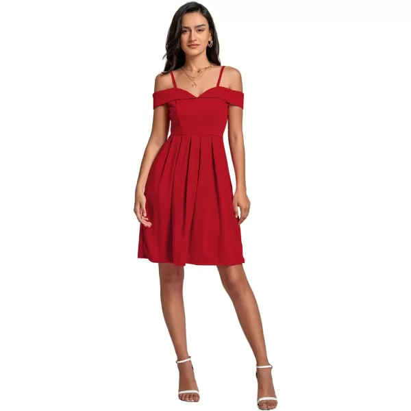 LYANER Women's Cold Shoulder Sweetheart Neck Off Shoulder Pleated Flowy Short Dress