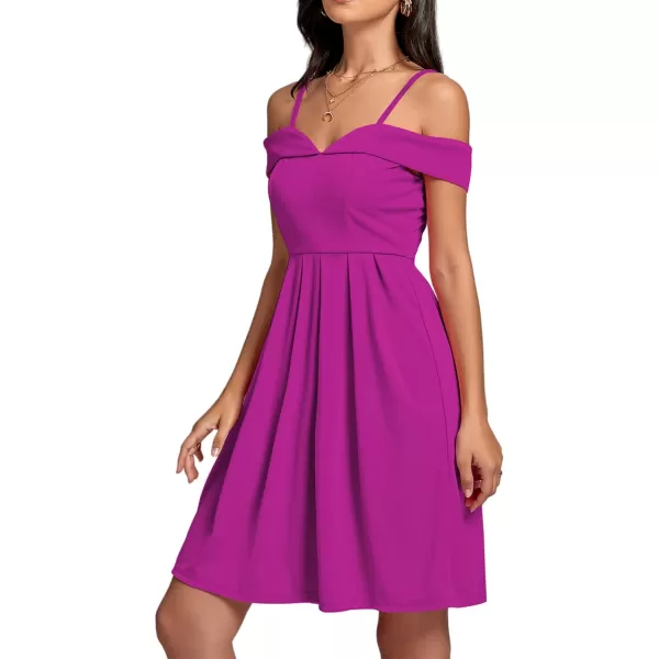 LYANER Women's Cold Shoulder Sweetheart Neck Off Shoulder Pleated Flowy Short Dress