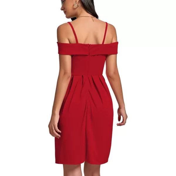 LYANER Women's Cold Shoulder Sweetheart Neck Off Shoulder Pleated Flowy Short Dress