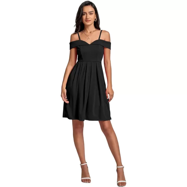 LYANER Women's Cold Shoulder Sweetheart Neck Off Shoulder Pleated Flowy Short Dress