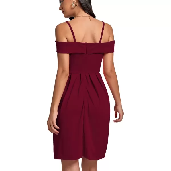 LYANER Women's Cold Shoulder Sweetheart Neck Off Shoulder Pleated Flowy Short Dress