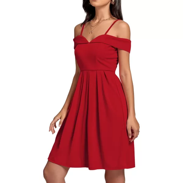 LYANER Women's Cold Shoulder Sweetheart Neck Off Shoulder Pleated Flowy Short Dress