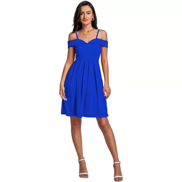 LYANER Women's Cold Shoulder Sweetheart Neck Off Shoulder Pleated Flowy Short Dress