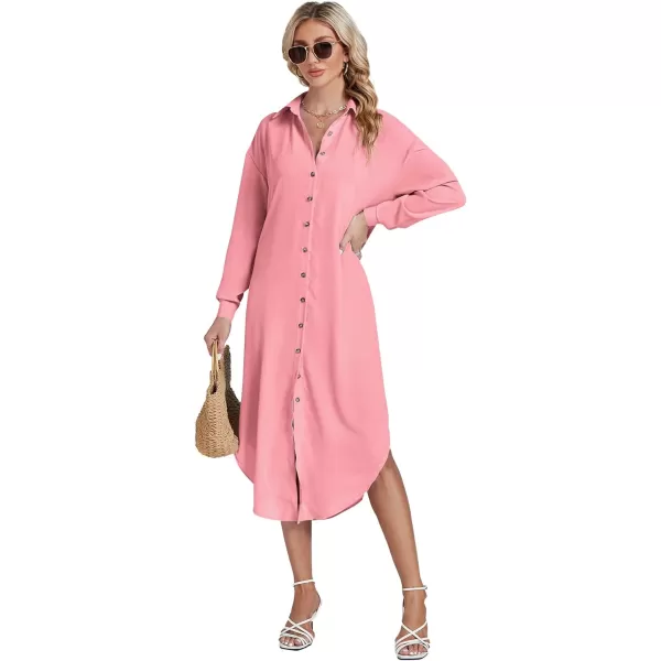 LYANER Women's Collar Button Long Sleeve Max Long Shirt Dress Cardigan Cover Ups