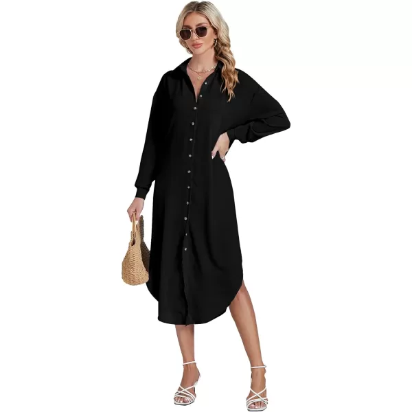 LYANER Women's Collar Button Long Sleeve Max Long Shirt Dress Cardigan Cover Ups