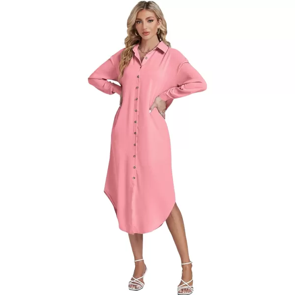 LYANER Women's Collar Button Long Sleeve Max Long Shirt Dress Cardigan Cover Ups