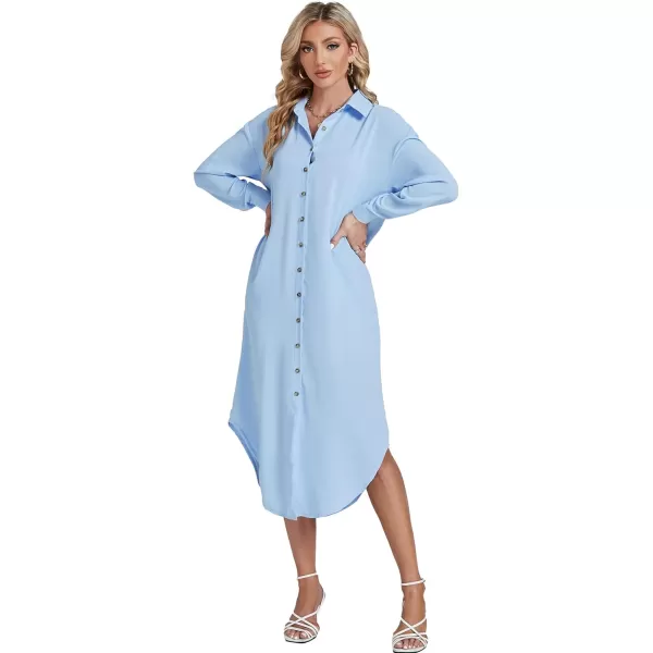 LYANER Women's Collar Button Long Sleeve Max Long Shirt Dress Cardigan Cover Ups
