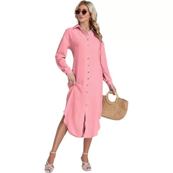 LYANER Women's Collar Button Long Sleeve Max Long Shirt Dress Cardigan Cover Ups