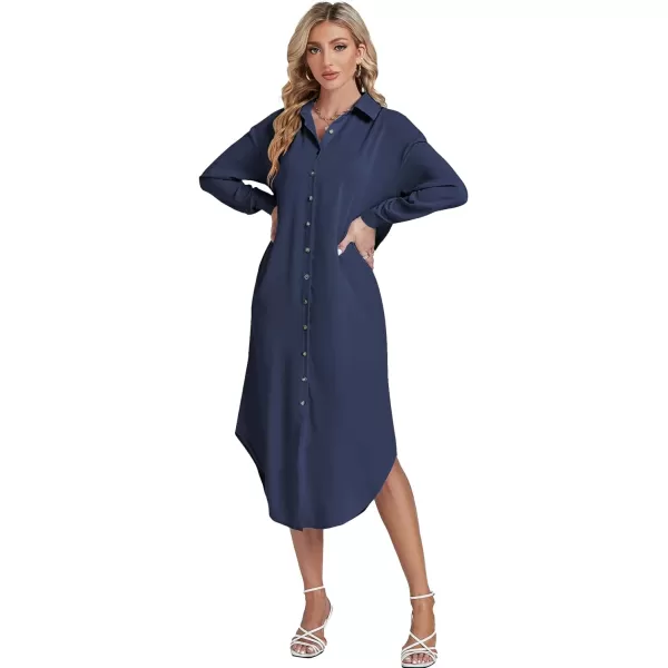 LYANER Women's Collar Button Long Sleeve Max Long Shirt Dress Cardigan Cover Ups