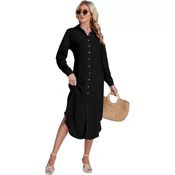 LYANER Women's Collar Button Long Sleeve Max Long Shirt Dress Cardigan Cover Ups