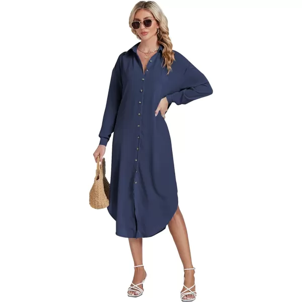 LYANER Women's Collar Button Long Sleeve Max Long Shirt Dress Cardigan Cover Ups