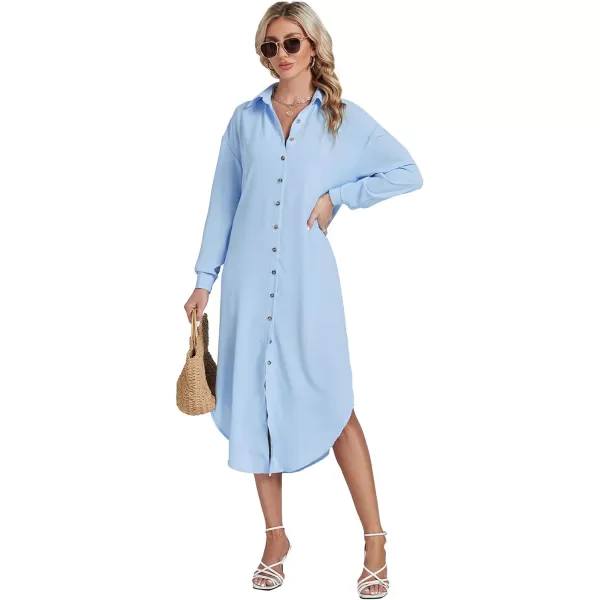 LYANER Women's Collar Button Long Sleeve Max Long Shirt Dress Cardigan Cover Ups