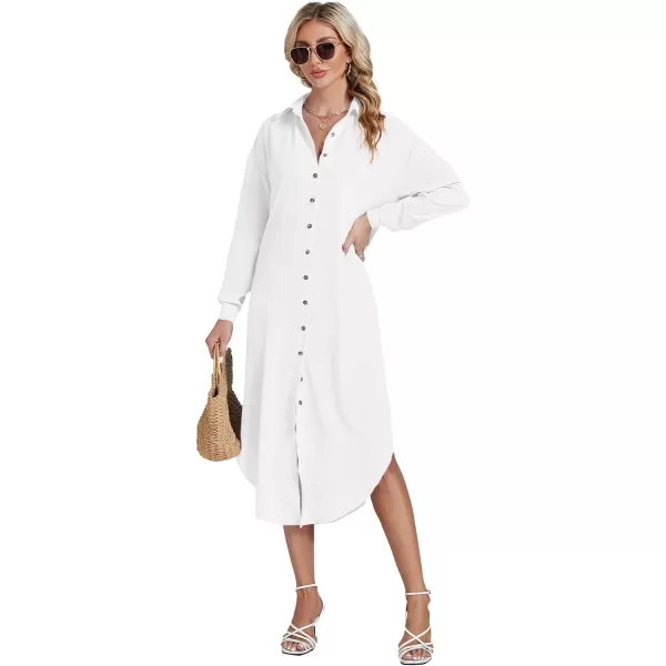 LYANER Women's Collar Button Long Sleeve Max Long Shirt Dress Cardigan Cover Ups