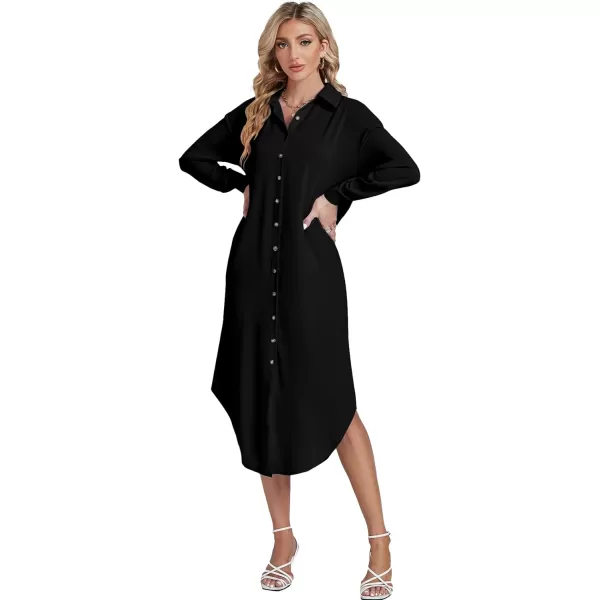 LYANER Women's Collar Button Long Sleeve Max Long Shirt Dress Cardigan Cover Ups