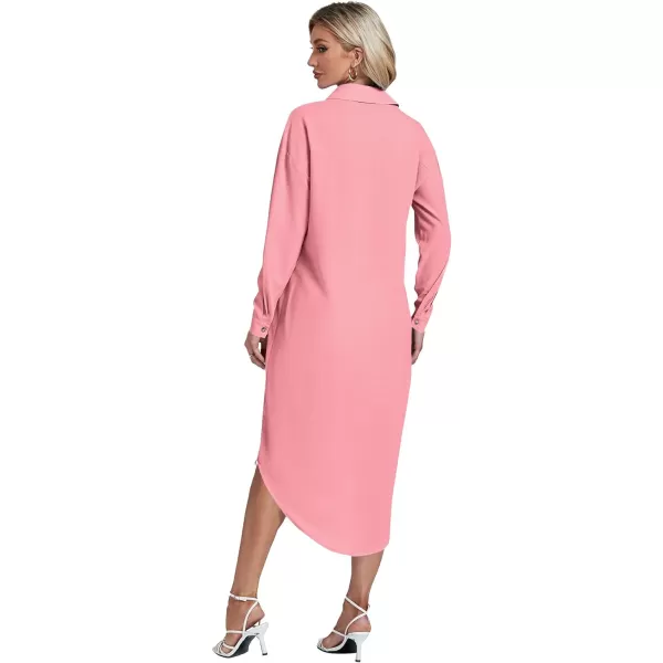 LYANER Women's Collar Button Long Sleeve Max Long Shirt Dress Cardigan Cover Ups