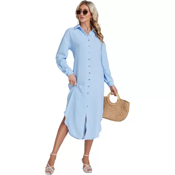 LYANER Women's Collar Button Long Sleeve Max Long Shirt Dress Cardigan Cover Ups