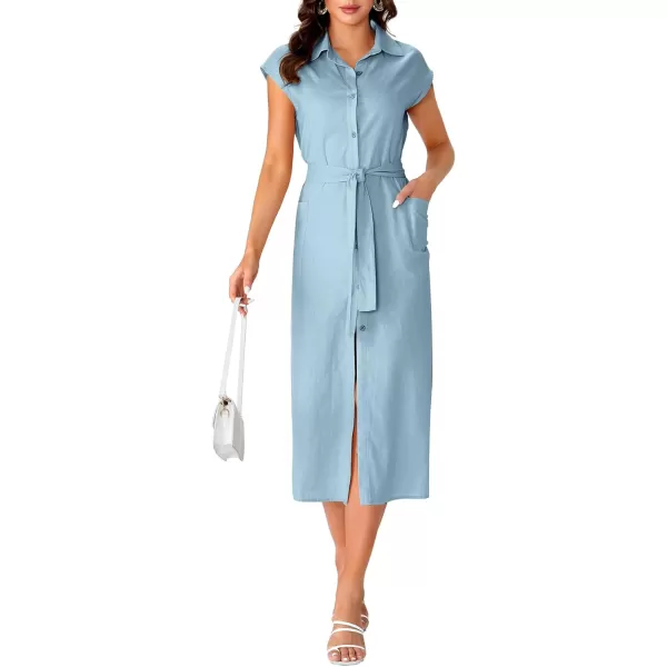 LYANER Women's Collar Neck Belted High Split Sleeveless Side Pocket Office Midi Dress