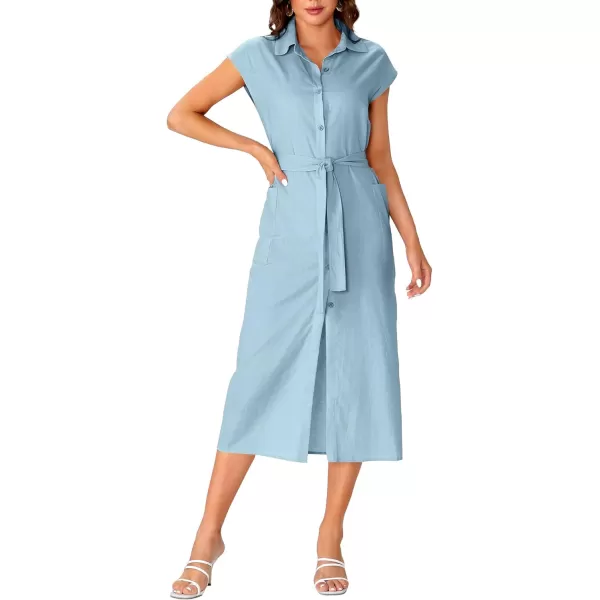 LYANER Women's Collar Neck Belted High Split Sleeveless Side Pocket Office Midi Dress