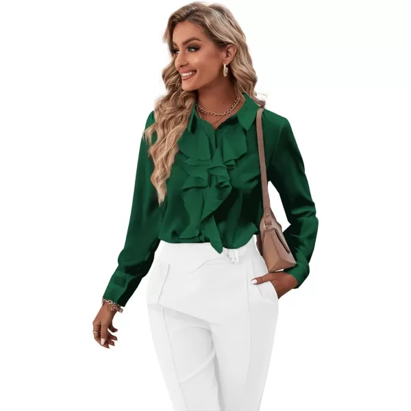 LYANER Women's Collar Neck Button Down Ruffle Front Long Sleeve Blouse Shirt Top