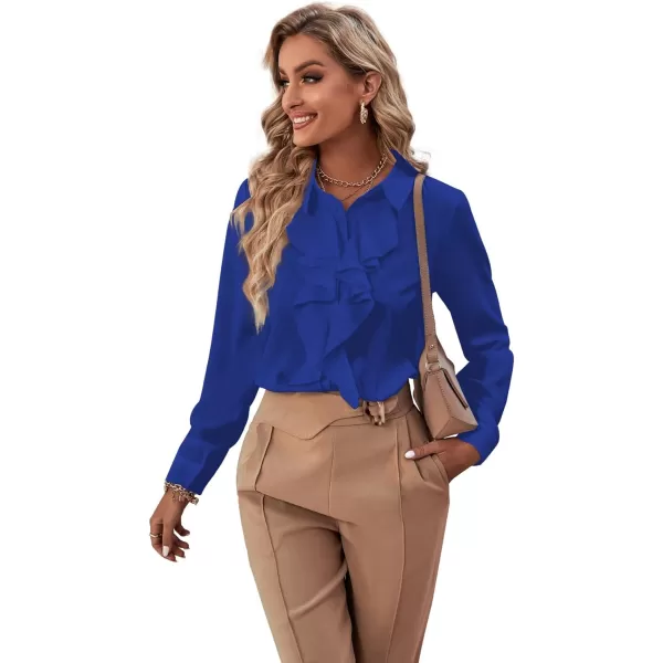 LYANER Women's Collar Neck Button Down Ruffle Front Long Sleeve Blouse Shirt Top