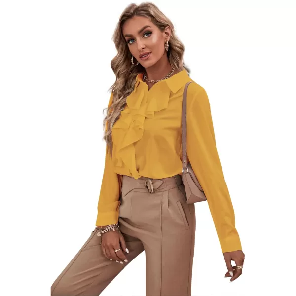 LYANER Women's Collar Neck Button Down Ruffle Front Long Sleeve Blouse Shirt Top