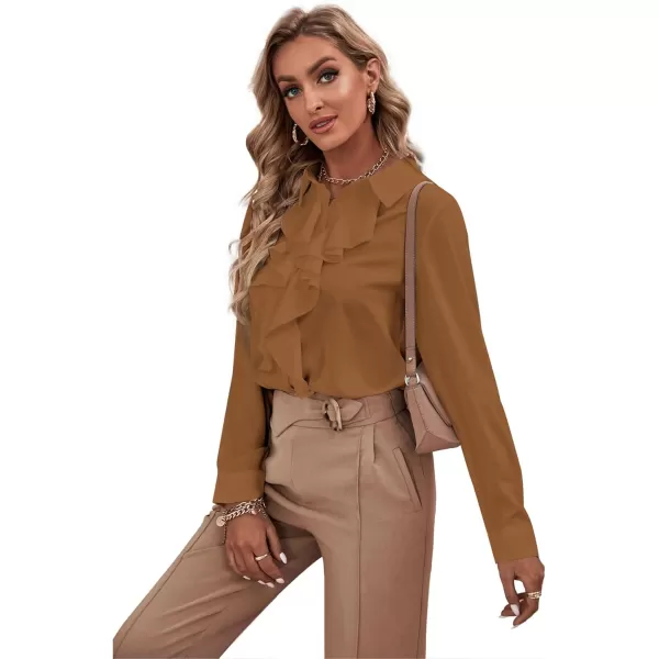 LYANER Women's Collar Neck Button Down Ruffle Front Long Sleeve Blouse Shirt Top