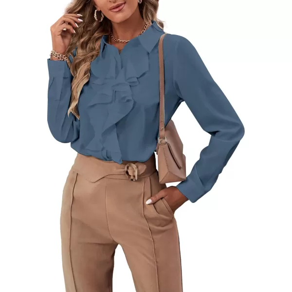 LYANER Women's Collar Neck Button Down Ruffle Front Long Sleeve Blouse Shirt Top