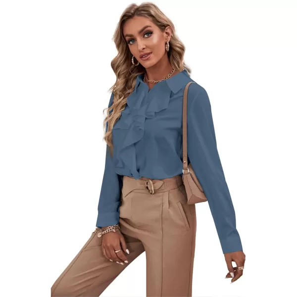 LYANER Women's Collar Neck Button Down Ruffle Front Long Sleeve Blouse Shirt Top