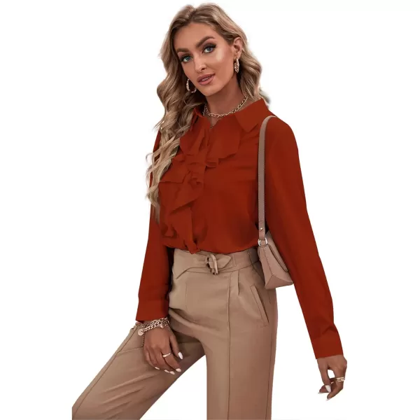 LYANER Women's Collar Neck Button Down Ruffle Front Long Sleeve Blouse Shirt Top