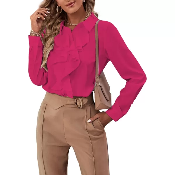LYANER Women's Collar Neck Button Down Ruffle Front Long Sleeve Blouse Shirt Top